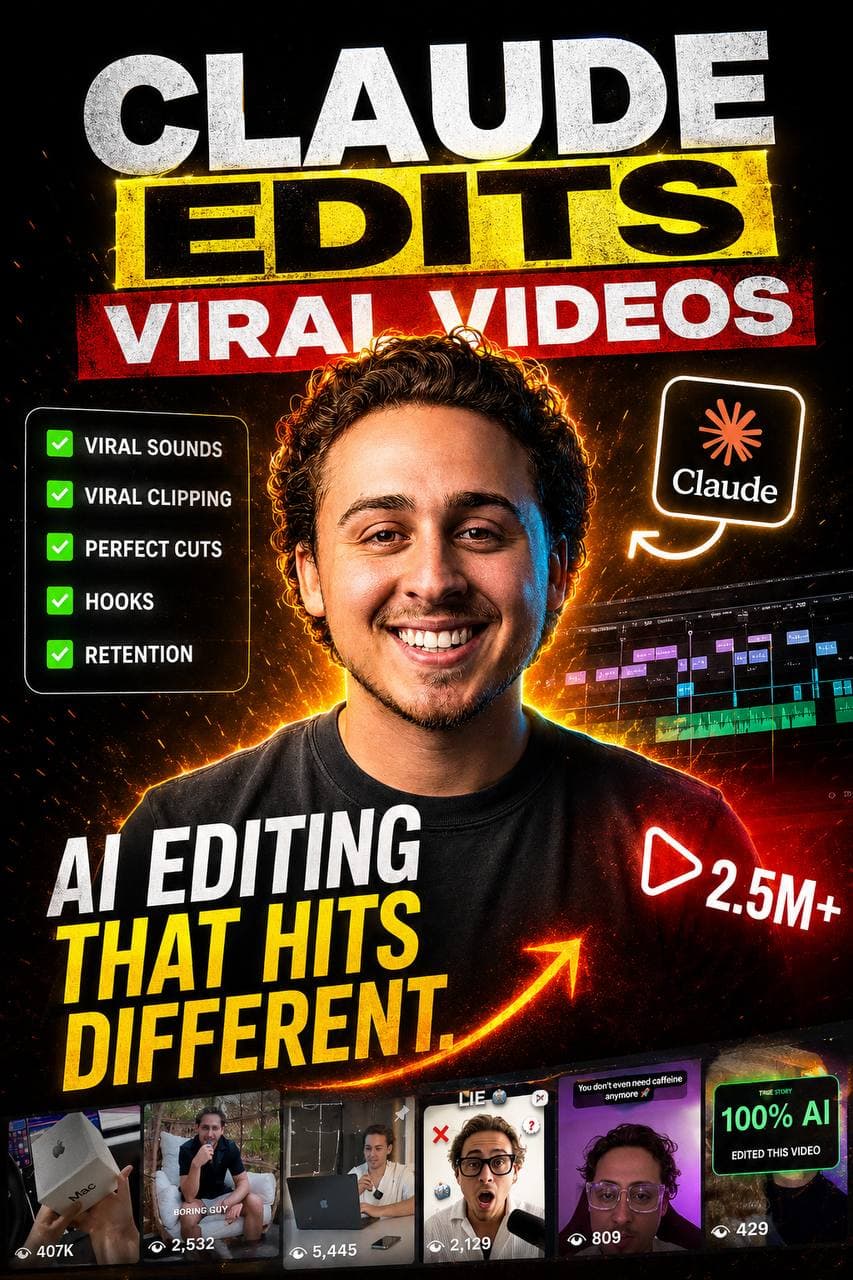 James Hill using Claude to edit viral video content: viral sounds, clipping, hooks, and retention